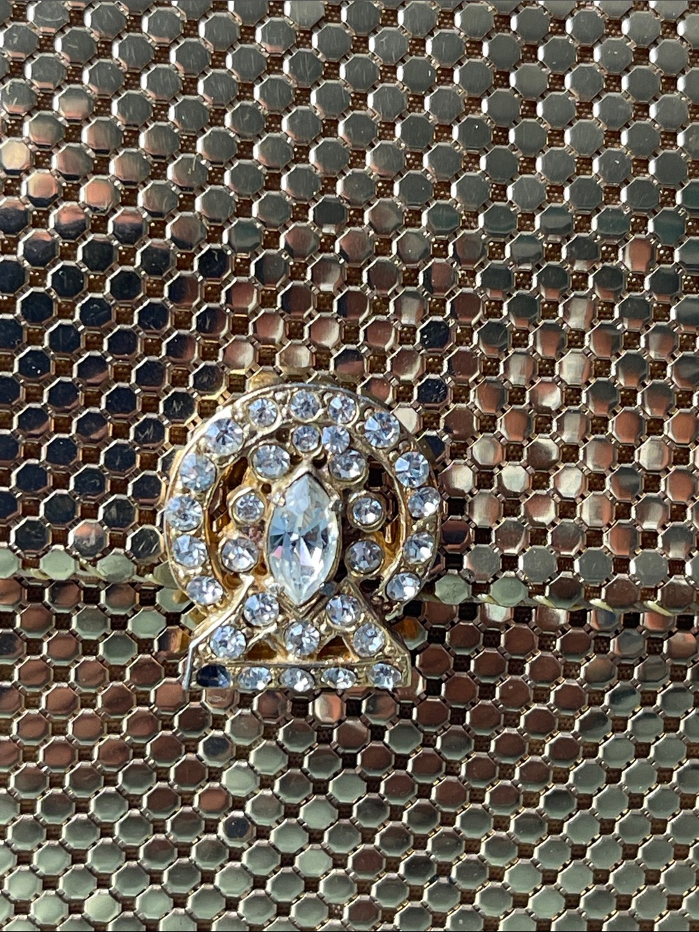 Whiting & Davis Gold Mesh Evening Clutch with Jeweled Clasp - Picture 2 of 14
